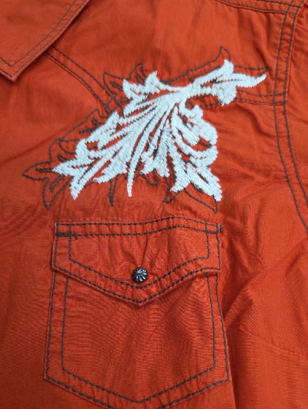 Ariat Womens Orange Button-Down Shirt with White Embroidery - Picture 4 of 6
